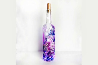 Paint Nite: Purple Roses Wine Bottle with Fairy Lights